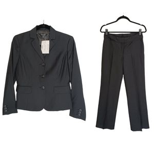NINE WEST SUIT Black White Thin Pinstripe Print Button Blazer Trouser Set 4P
